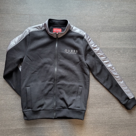 Guess Men Zip Mock Black Sliver Fleece Lined Jacket - Picture 2 of 10